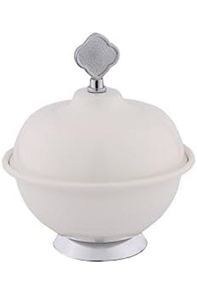 ALSAIF Small Round Food Bowl With Lid For Dates, Made Of Iron, Ivory White