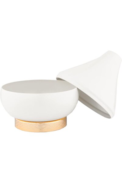 ALSAIF Jwanaa Serving Tray With Lid.size: Small, Colour : White/gold