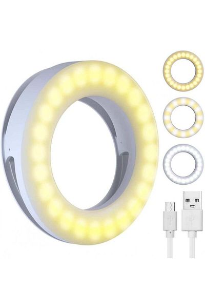 JUDA LED selfie ring light, USB, 3 brightness levels, 3 temperature settings, 9 x 9 x 3.1 cm
