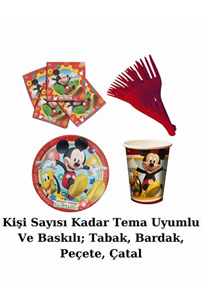 Mickey Mouse Miki Metalize Masa Etekli 8 Kişilik Doğum Günü Parti Malzemeleri Süsleri Seti