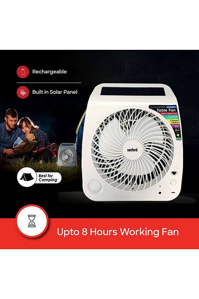 Sanford Sanford Solar Rechargeable Fan with LED Light, White