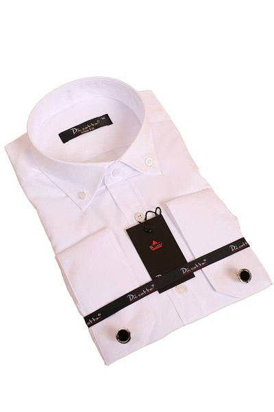Dicotto Cămașă albă pentru bărbați slim fit din microțesătură - mânecă lungă, guler cu nasturi, lanț - 19