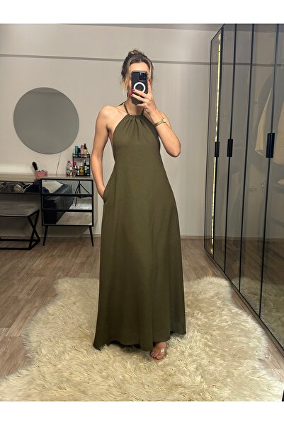 NET OF NOT Rochie Cara Haki cu guler halter și spate decupat, 100% in din bambus