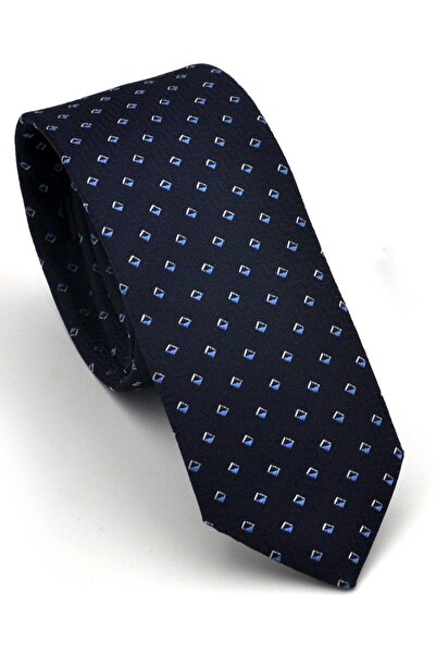 Gaffy Mavi Desenli Lacivert Dokuma Kumaş Mendilli Slim Fit Kravat // SDK230902