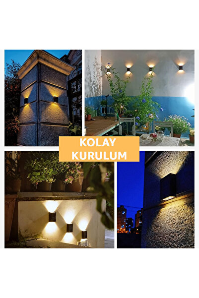 ROBEVE Tekli Solar Bahçe Aydınlatması Güneş Enerjili Duvar Lambası Çift Taraflı Aplik Işık Led Işık