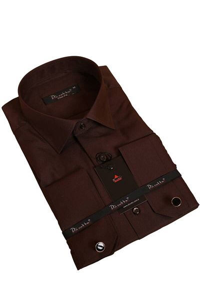 Dicotto Ανδρικό πουκάμισο Brown Micro Fabric Slim Fit - Slim Fit με μανικετόκουμπα - 201-11