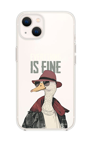 mooodcase iPhone 15 Uyumlu Everything is Fine Desenli Şeffaf Silikonlu Telefon Kılıfı