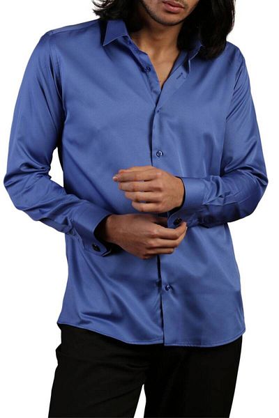 Dicotto Ανδρικό πουκάμισο - Saks Blue, Slim Fit, Micro ύφασμα, Μανικετόκουμπα, Slim Fit - 201-14