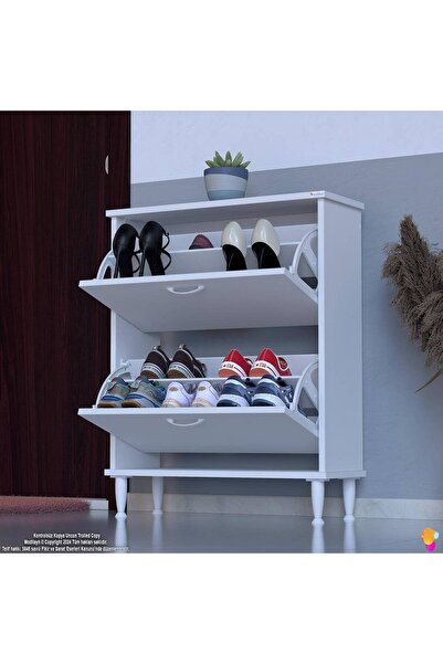 Modilayn UMAY Kapı Önü 72 x 90 x 25,5 cm’lik 2 Düşer Kapak 4 Göz Bölmeli Ayakkabılık