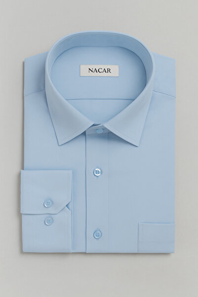 nacar çarşı Erkek Buz Mavi Uzun Kollu Cepli Klasik Gömlek - Rahat ve Şık Model