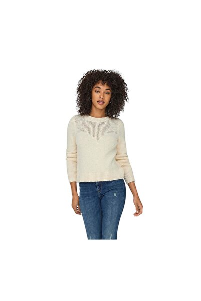 ONLY O Neck Regular Knitted Patterned Ecru Sweater Women Onlemira L/S O-Neck Knt