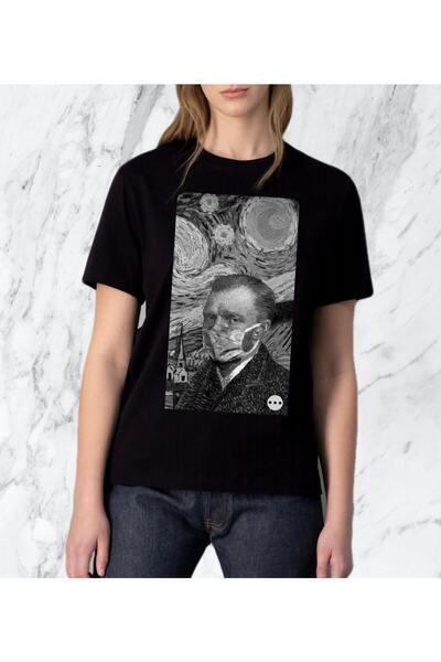 donamod Γυναικεία μπλούζα με σχέδιο μάσκας Vincent Van Gogh Covid Artistic Re...