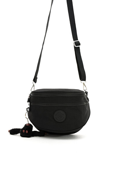 Sanmorris 3038 Kadın Krinkıl Kumaş Suya Dayanıklı Omuz Çantası Siyah