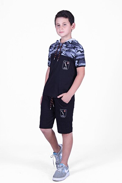 FYK KİDS Camouflage Patterned Capris and Sweatshirt Boy's Bottom and Top Set