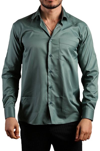 Dicotto Ανδρικό πουκάμισο μεγάλου μεγέθους Khaki Green Micro Fabric - Χαλαρή εφαρμογή, μανικετόκουμπα, κανονική εφαρμογή