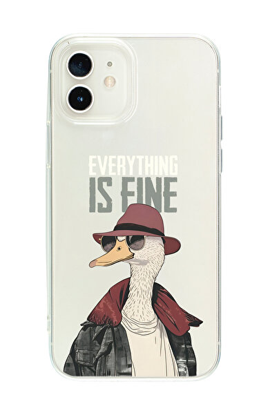 mooodcase iPhone 12 Uyumlu Everything is Fine Desenli Şeffaf Silikonlu Telefon Kılıfı
