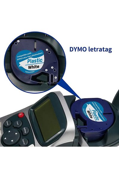 DEPOKON Dymo Letratag Plastic Ribbon (12 mm X 4 Mt) White