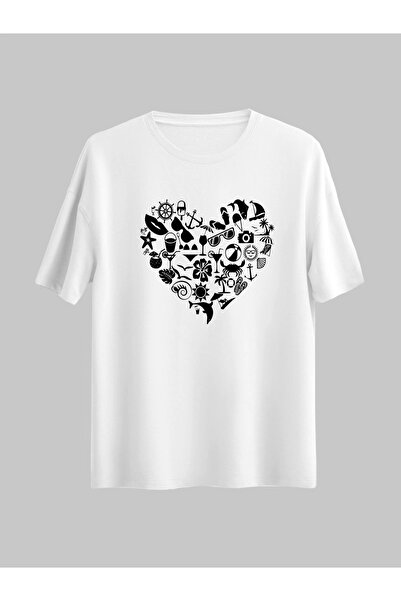 donamod Καλοκαιρινό μπλουζάκι για διακοπές με μπικίνι στην παραλία με καρδιά