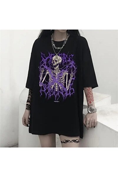 donamod Tricou Gothic Skeleton Lightning Negru (unisex).