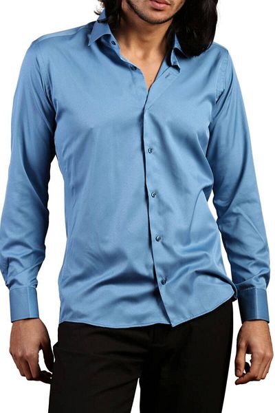 Dicotto Тюркоазена мъжка риза Slim Fit от микро плат - Slim Cut, копчета за ръкавели - 201-18