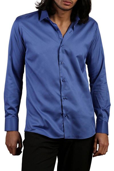 Dicotto Ανδρικό πουκάμισο - Saks Blue, Slim Fit, Micro ύφασμα, Μανικετόκουμπα, Slim Fit - 201-14