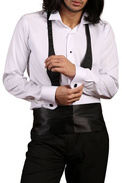 Dicotto 8 Drop Groom's Slim Fit πουκάμισο σμόκιν - Λευκό, Εξαιρετικά μακρύ μανίκι, Προγονικός γιακάς, Μανικετόκουμπα - 013