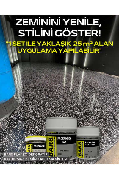 BARS Kaydırmaz Pullu Zemin Kaplama, Antibakteriyel, Su Geçirmez, Estetik Flake Sistem İç ve Dış Cephe