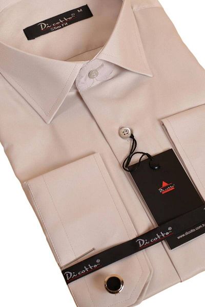 Dicotto Ανοιχτό γκρι Slim Fit Micro πουκάμισο - Slim Fit με μανικετόκουμπα - 201-9