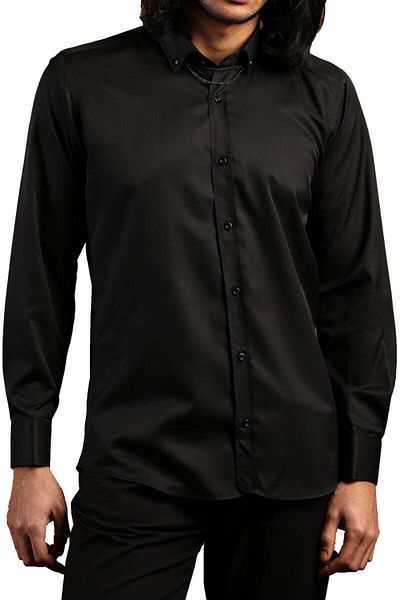 Dicotto Μαύρο ανδρικό πουκάμισο Micro υφασμάτινο Slim Fit - Μακρύ μανίκι, γιακάς με κουμπιά, αλυσίδα - 19