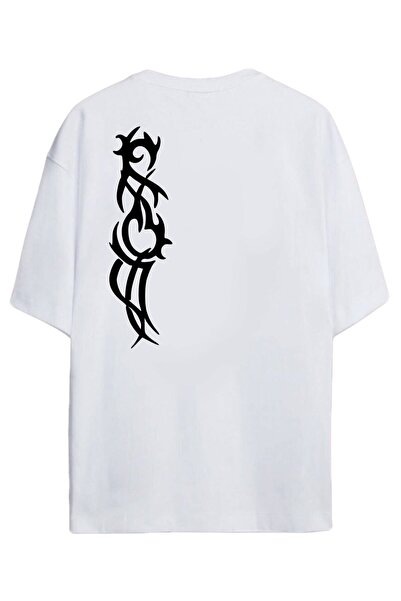 Generic Brand Tricou alb oversize unisex tribal imprimat pe spate