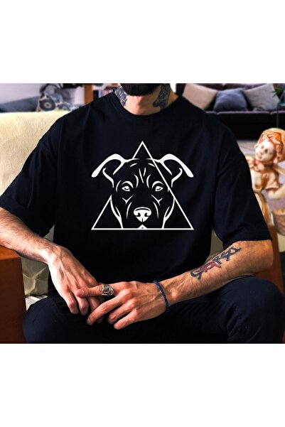 donamod Унисекс тениска с дизайн на куче Питбул в черна оверсайз форма