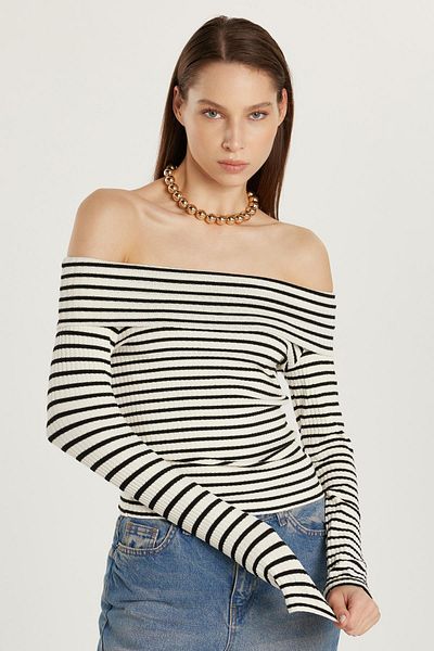 Tudors Bluză cu dungi fără bretele pentru femei, slim fit, slim fit