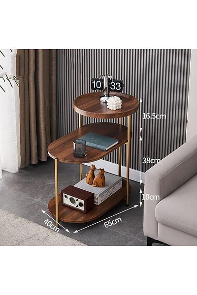 1st Side Table With Three Storage Layers - Golden Metal Frame
