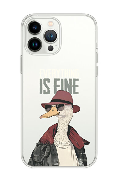 mooodcase iPhone 14 Pro Uyumlu Everything is Fine Desenli Şeffaf Silikonlu Telefon Kılıfı