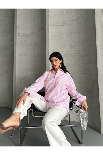 Moda İkra ριγέ πουκάμισο ποπλίνα