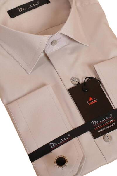 Dicotto Light Gray Large Size Relaxed Cut Micro Fabric Regular Fit Men's Shirt with Cufflinks - 190-9