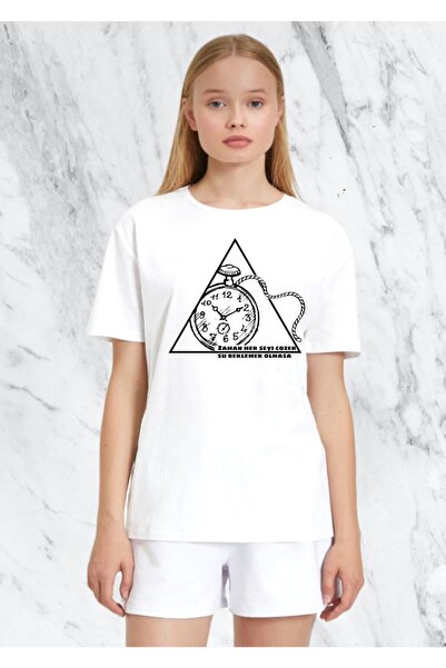 donamod Дамска тениска с щампа на часовник и време