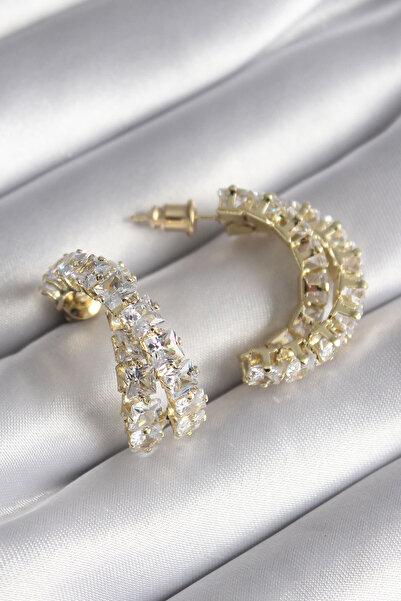 Clariss أقراط نسائية من حجر الزركون النحاسي الملون باللون الذهبي