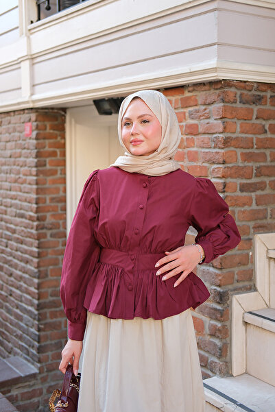 LOCCO Γυναικείο πουκάμισο με λεπτομέρεια με κορδόνι στη μέση Claret Red