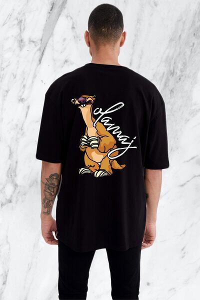 donamod Tricou oversize cu imprimeu pe spate pentru bărbați din epoca de gheață