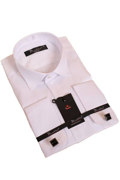 Dicotto Πουκάμισο σμόκιν με γιακά γαμπρού Slim Fit - Λευκό με κρυφά κουμπιά - 001