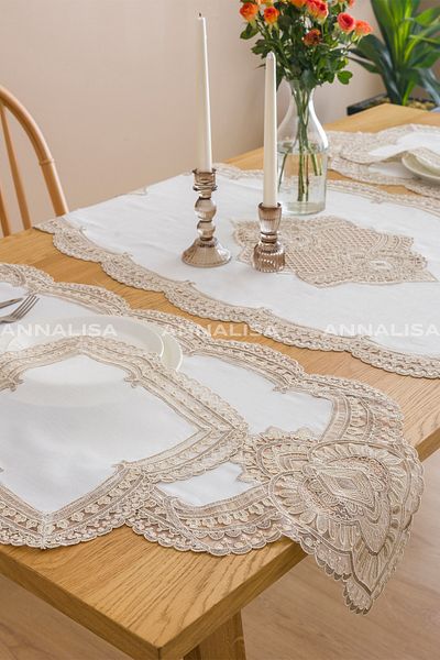 Annalisa Olivya 5 Piece Linen French Lace Lounge Set Cream Brown