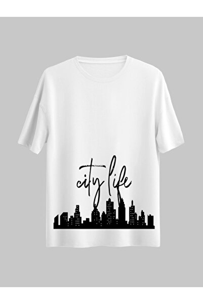 donamod Κανονικό Unisex City Life Design Λευκό Tshirt