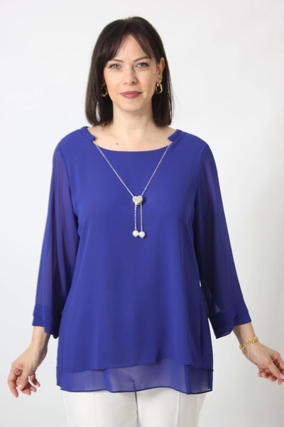 Moda Berray 1934 Kolyeli Şifon Büyük Beden Şık Bluz Saks