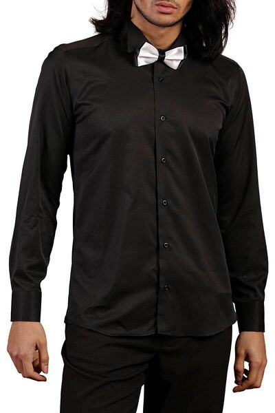 Dicotto Ata Collar Black Slim Fit Σμόκιν Πουκάμισο - Μανικετόκουμπα, Μασίφ Γαμπρός - 010