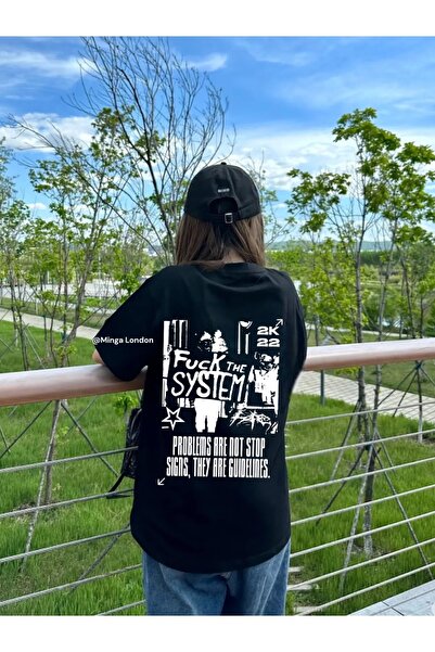 DEEFWEAR Μαύρο Φ ✪κ the System Sίρτ με Εκτύπωση στην Πλάτη Oversize Unisex