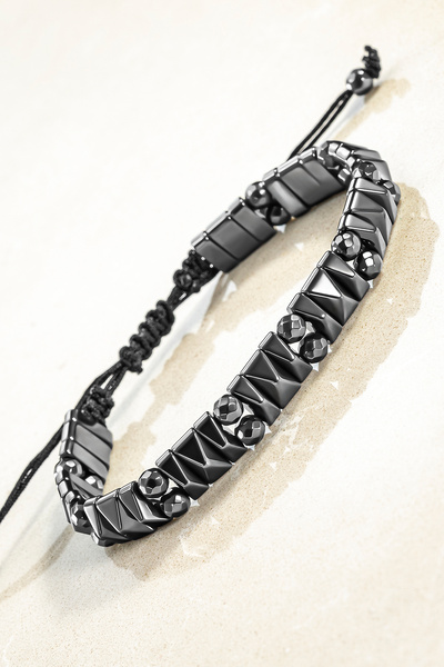 OSMANLI GÜMÜŞ Erkek Kadın Doğal Taş Bileklik - Siyah Hematit Doğal Taşlı Makr...