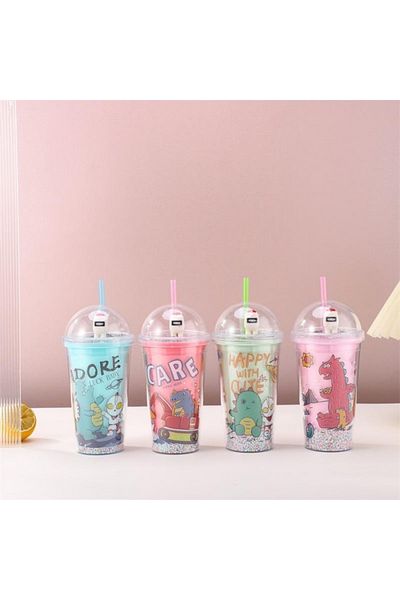 Honney Boutique Led 3D Colorful Lighted Mica Water Bottle Flask Water Bottle Cocktail Glass with Straw Lighted Figure