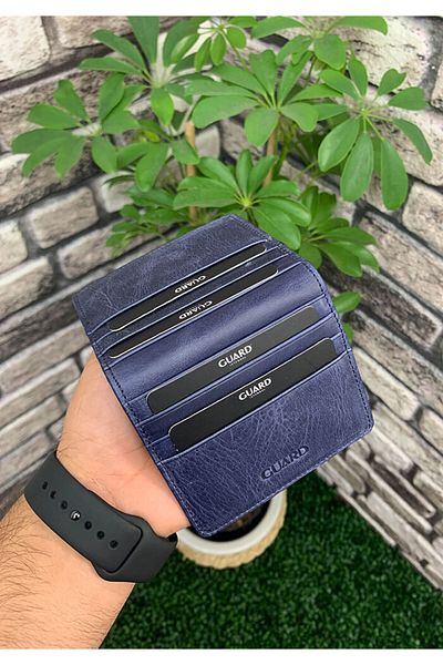 GUARD Antique Navy Blue Pat Design Leather Card Holder - Grd2403xw22440