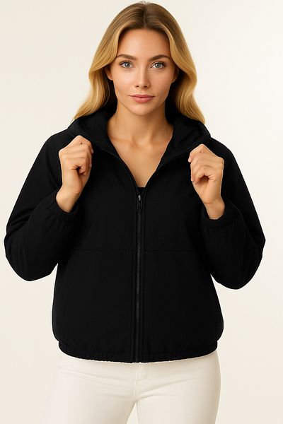 freemen Women's Black Hooded Water and Windproof Oversize Raincoat - Windbreaker